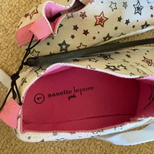 Girls New Canvas Sneakers Size 1 White with Multi Coloured Stars - Image 5
