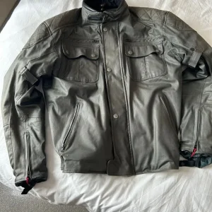 Olive Green Waxed Cotton Motorcycle Jacket Size XL - Image 4