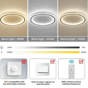 Mikeru 40cm LED Ceiling Light – Round, Dimmable, Energy Class A - Image 3