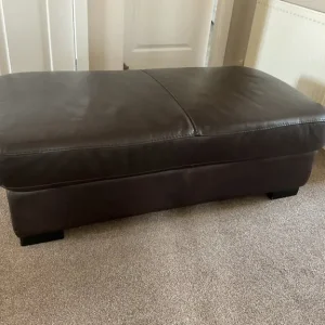 Large Black Leather Footstool