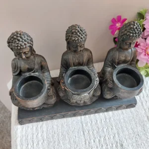 Tealight Holder With Three Meditating Buddhas - Image 3