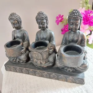 Tealight Holder With Three Meditating Buddhas - Image 4