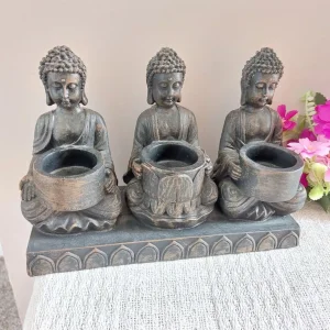 Tealight Holder With Three Meditating Buddhas