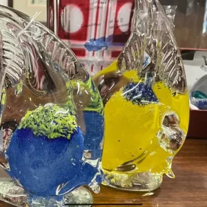 One Blue and One Yellow Angle Fish Paperweights