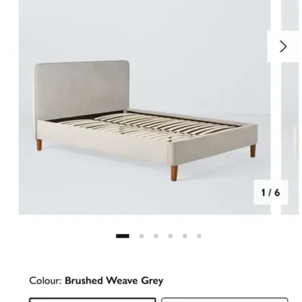 John Lewis Clyde Upholstered Bed Frame, Double, Brushed Weave Grey