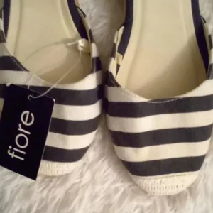 Navy Blue and White Striped Fiore Tie-Up Wedge Espadrilles Size 4 - Image 2