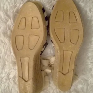 Navy Blue and White Striped Fiore Tie-Up Wedge Espadrilles Size 4 - Image 3