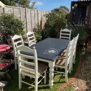 Vintage chunky wood dining table and 6 chairs