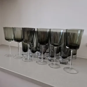 Smokey Grey Wine and Drinks Glasses – 19 Pieces, Excellent Condition