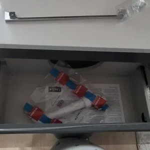 Wall Hung 1 Drawer Sink Unit in Gloss Grey and White - Image 3