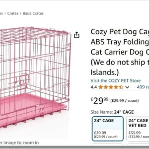 Cozy pet 24 inch dog crate, pink
