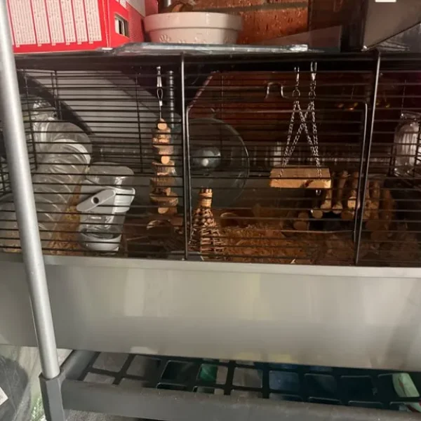 Hamster cage with toys, tubes and accessories