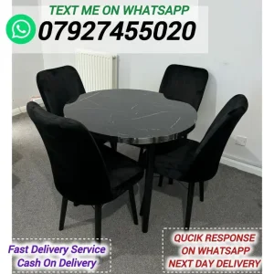 Round Wooden Dining Table with 4 Pack-Flat Chairs - Image 2