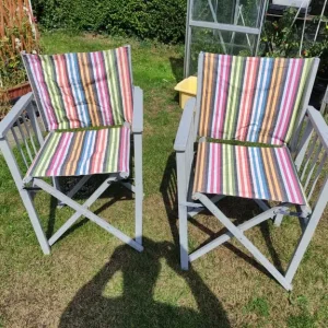 Striped Directors Chairs – Two, Grey Frames - Image 2
