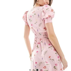 milkmaid tie up mini dress in pink print - Image 2