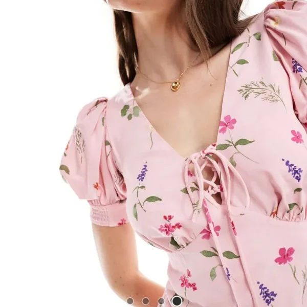 milkmaid tie up mini dress in pink print