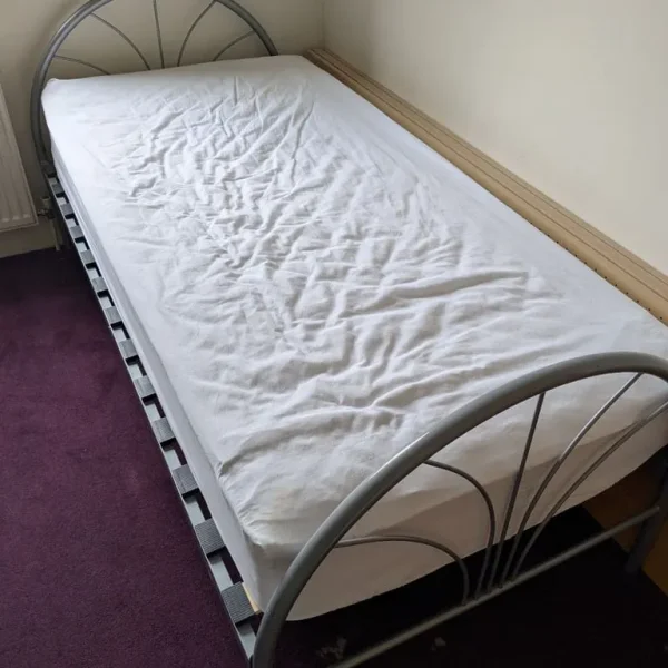 Single metal bed and mattress