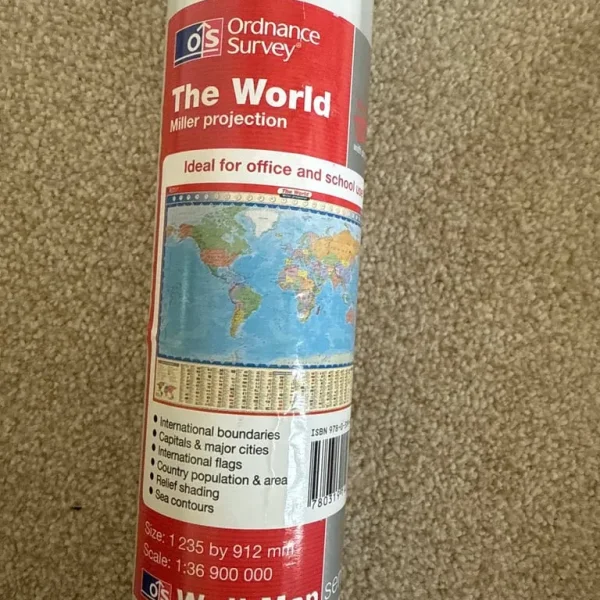 World wall map poster, excellent condition