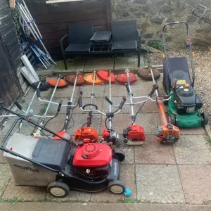 Petrol strimmer and lawnmowers