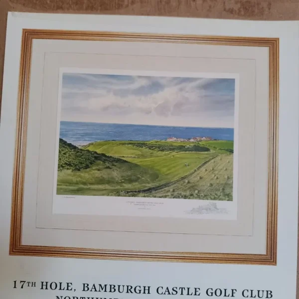Bamburgh castle golf club 17th hole watercolour