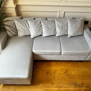 Corner Sofa with Chaise – Grey Velvet, 3-Seater - Image 2