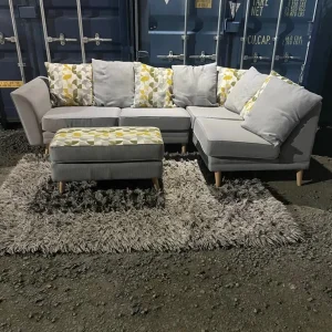Light grey L shape corner sofa and pouffe - Image 2