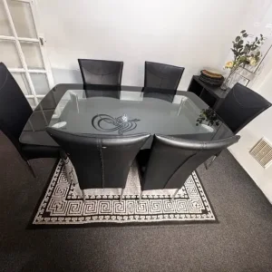 L shape corner sofa and clear glass dining table with 6 chairs - Image 7