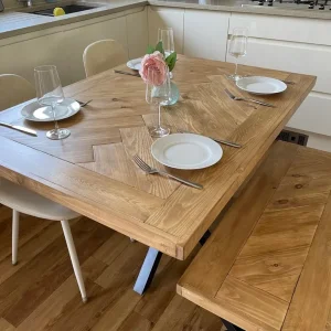 Herringbone Design Dining Table with Bench - Image 2