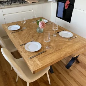 Herringbone Design Dining Table with Bench - Image 3