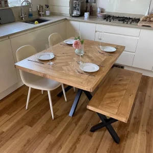 Herringbone Design Dining Table with Bench