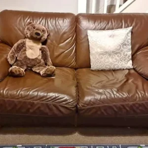 Brown leather sofa good condition - Image 4