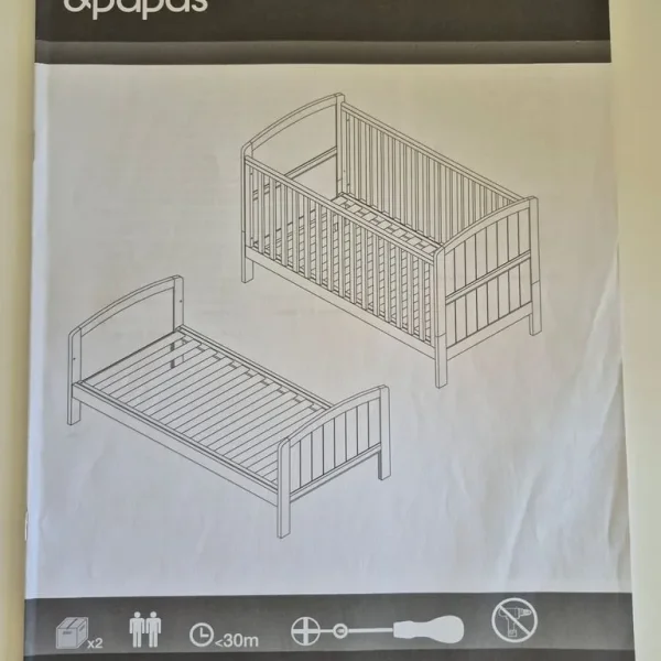 Wooden cotbed with mattress