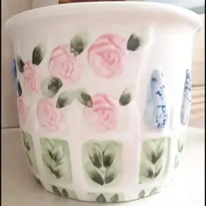 Cream White Raised Floral Jardiniere Pot 120mm x 158mm - Image 2