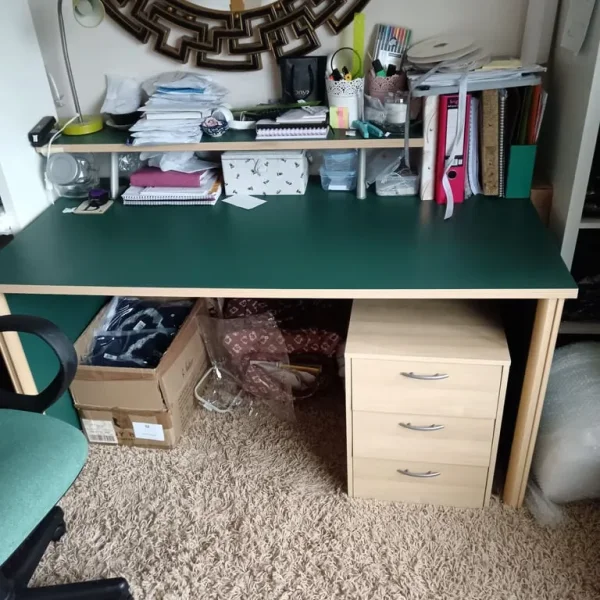 Large Green Desk, Filing Cabinet and Matching Chair