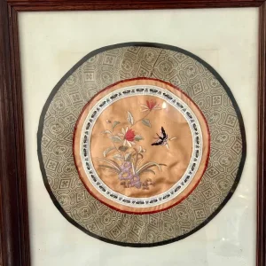 Vintage Chinese Silk Embroidery with Butterfly and Flowers – Framed - Image 3