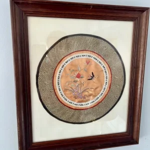 Vintage Chinese Silk Embroidery with Butterfly and Flowers – Framed - Image 4