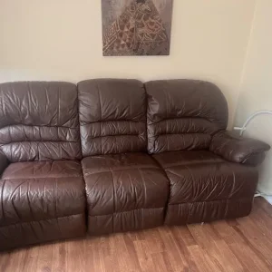 Brown Leather Recliner Sofa Set – 3-Seater + Arms - Image 3
