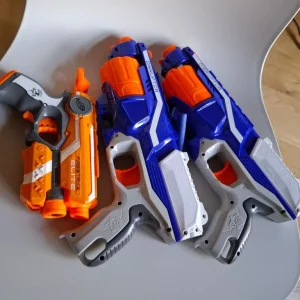 Nerf Gun bundle, 2 Disruptor guns, 1 Firestrike Elite, target bag and bullets