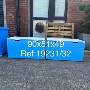Large blue and white pull out storage box, 2 available