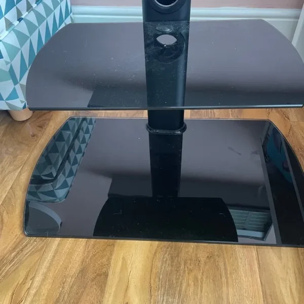 Glass tv stand with shelf