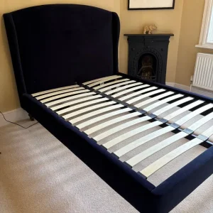 Navy blue velvet double bed frame - Image 2