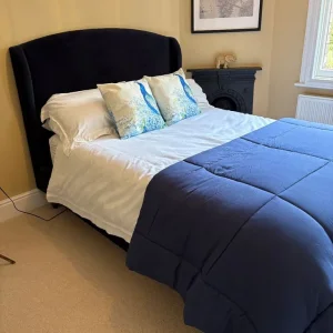 Navy blue velvet double bed frame