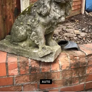 Old concrete dog ornament