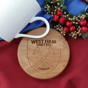 West Ham United Coaster – Solid Oak with Engraved Logo - Image 2