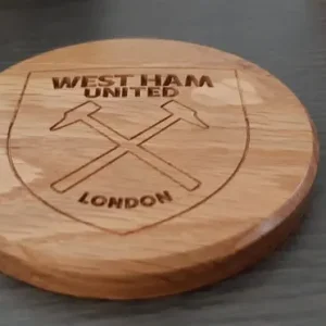 West Ham United Coaster – Solid Oak with Engraved Logo - Image 3