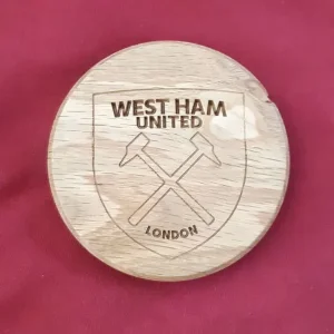 West Ham United Coaster – Solid Oak with Engraved Logo