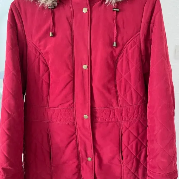 Red winter jacket with detachable hood