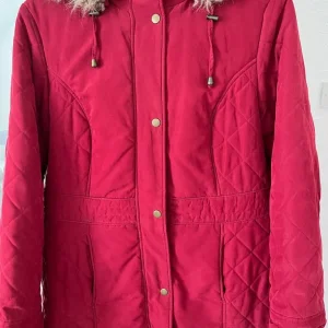 Red winter jacket with detachable hood