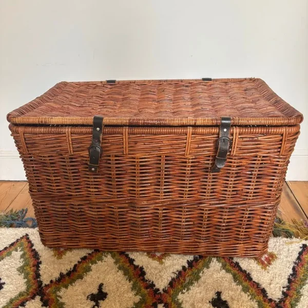 Vintage Wicker Storage Basket Blanket Box Ottoman Large