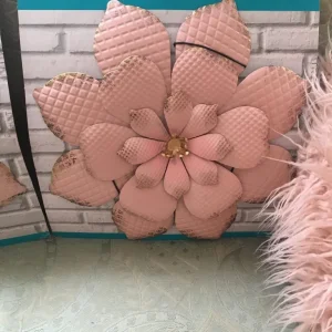 Pair of Large 14” JARDIN Blush Pink Metal Flower Wall Art - Image 2